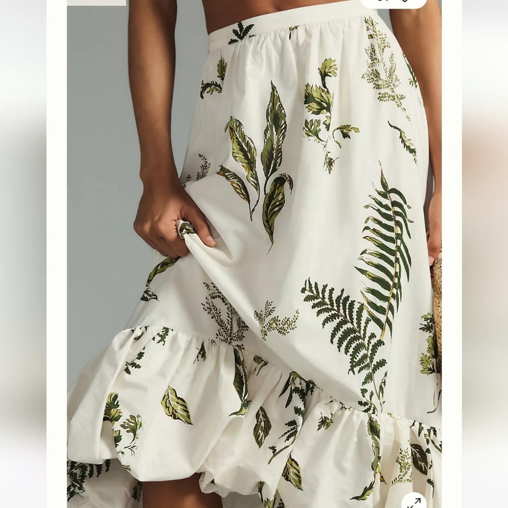 NWT Anthropologie High Low Cotton Bubble skirt leaf print size XL - Picture 3 of 7